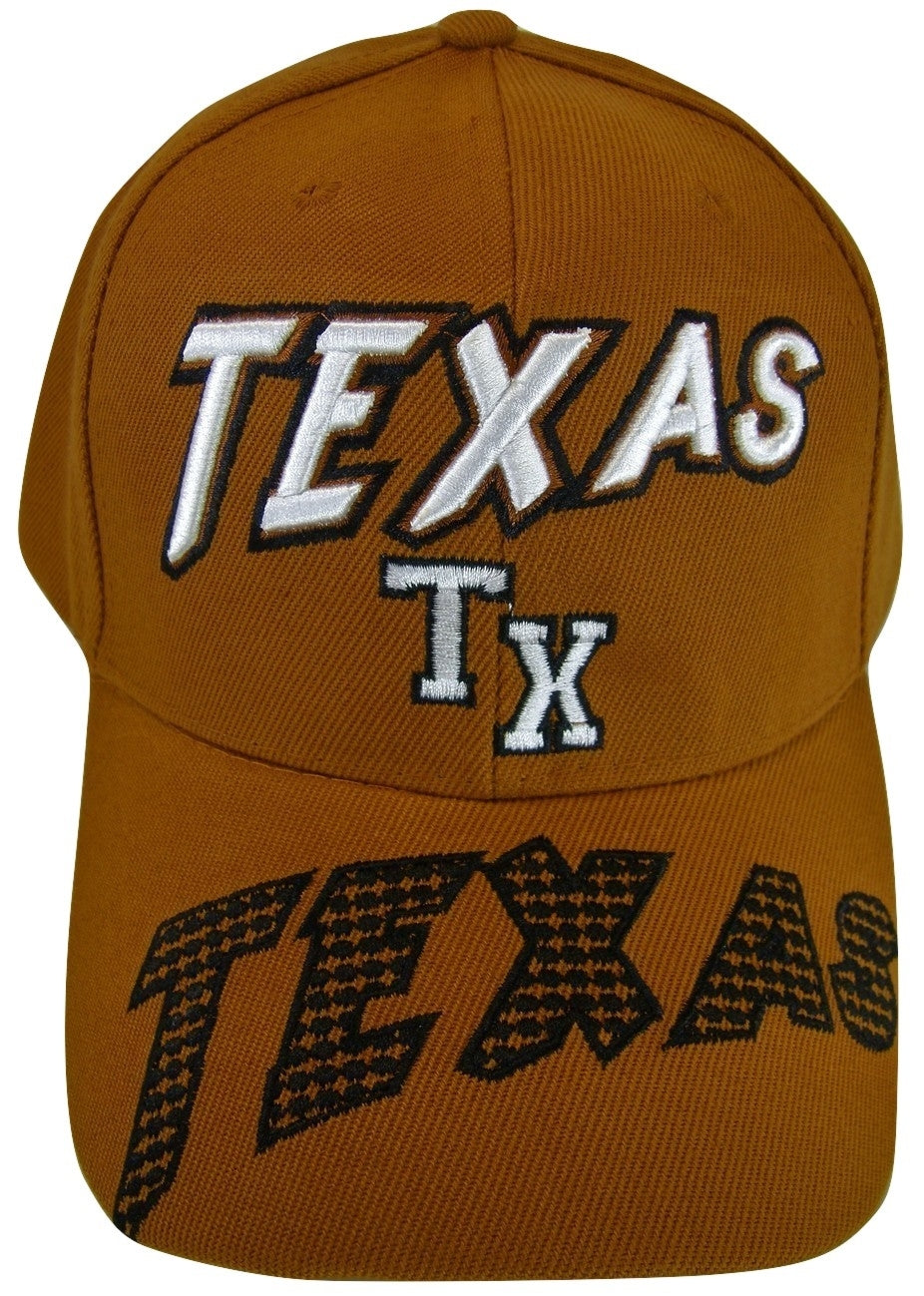 Texas TX Large Script on Bill Adjustable Baseball Cap (Orange)
