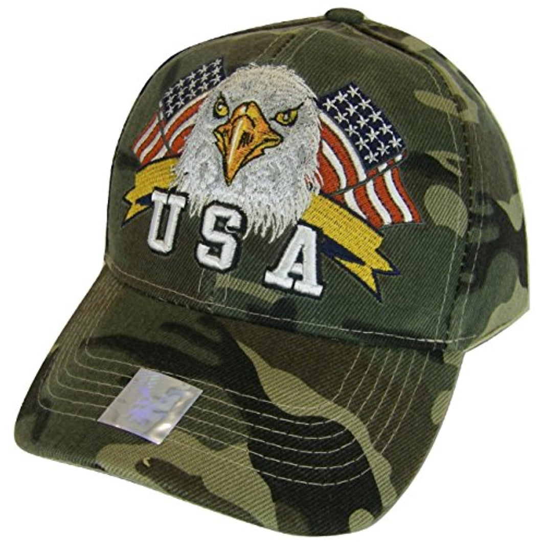 USA Men's Patriotic Eagle Head Adjustable Baseball Cap (Military Camo)