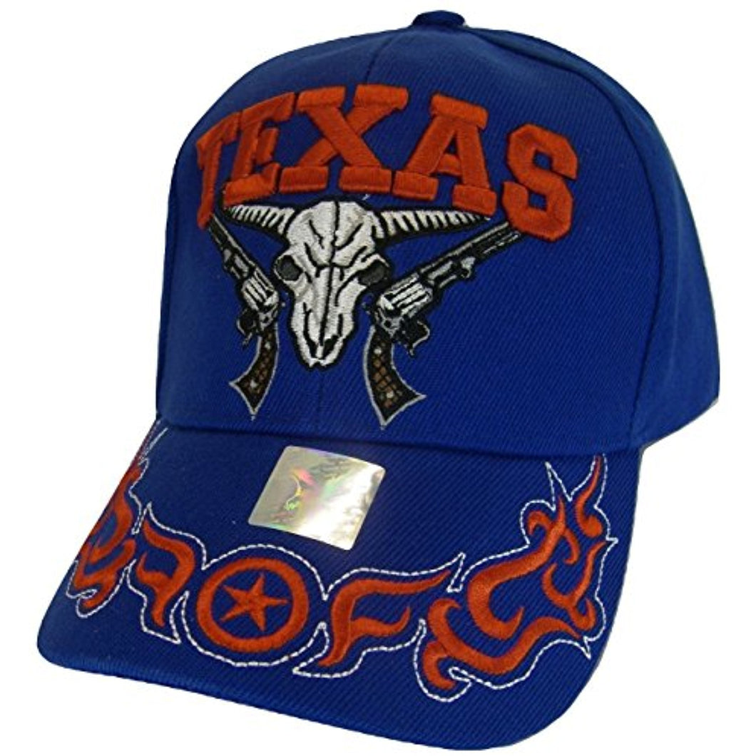 Texas Skull Guns & Flames Men's Adjustable Baseball Cap (Royal)