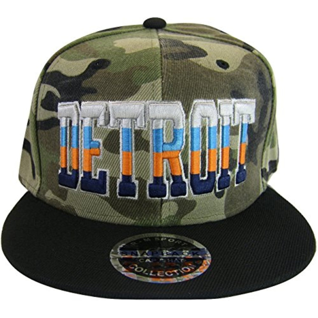 Detroit 4-Color Script Adult Size Adjustable Snapback Baseball Caps (Camouflage/Black)