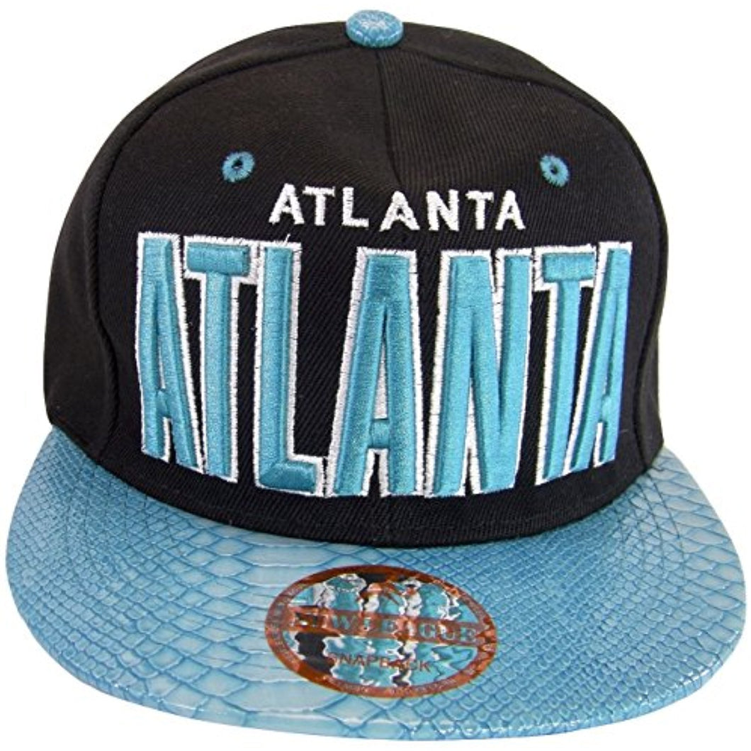 Atlanta Men's Adjustable Snapback Baseball Cap (Black/Teal Textured Bill)