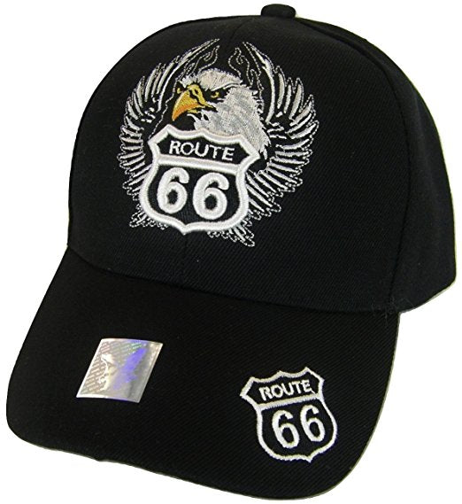 USA Men's Patriotic Eagle & Route 66 Adjustable Baseball Cap (Black)
