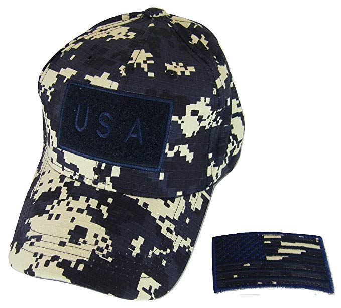 USA Camouflage Cotton Adjustable Baseball Cap with Detachable Patch (Navy Digital)