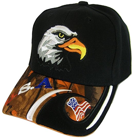 USA Men's Patriotic Eagle Adjustable Baseball Cap (USA/Flag Black/Orange Camo)