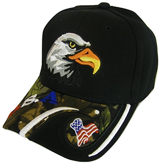 USA Men's Patriotic Eagle Adjustable Baseball Cap (USA/Flag Black/Green Camo)