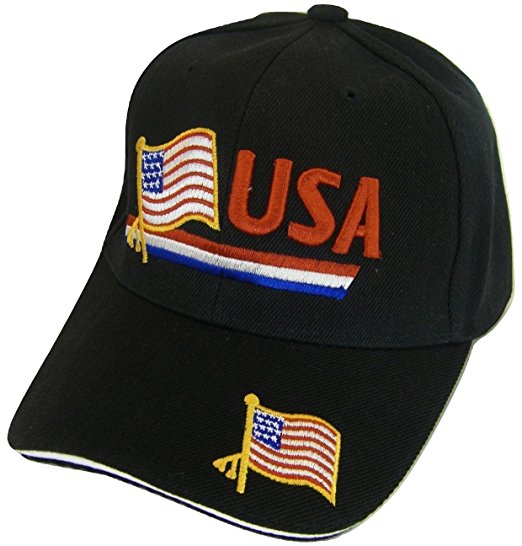 USA Men's Patriotic Eagle Adjustable Baseball Cap (RWB Stripes Black)