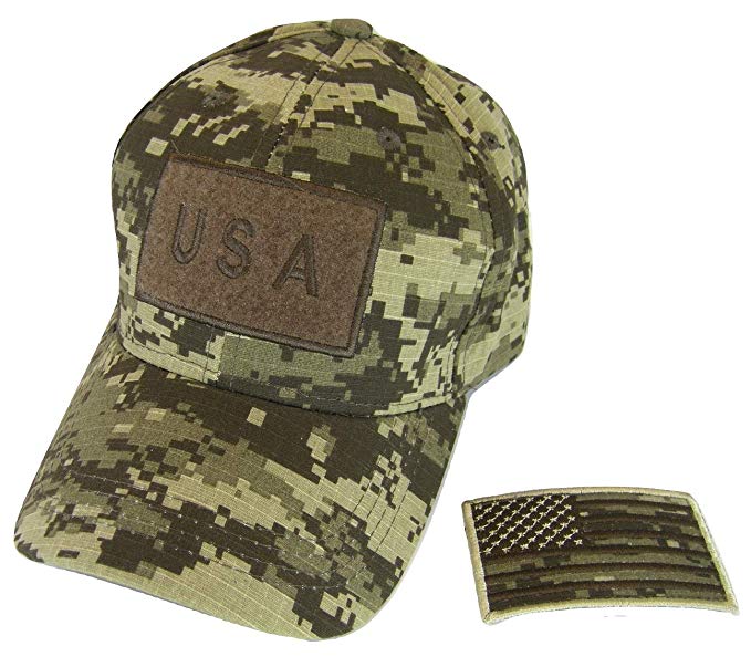 USA Camouflage Cotton Adjustable Baseball Cap with Detachable Patch (Brown Digital)