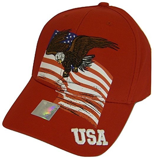 USA Men's Patriotic American Bald Eagle Adjustable Baseball Cap (Red)
