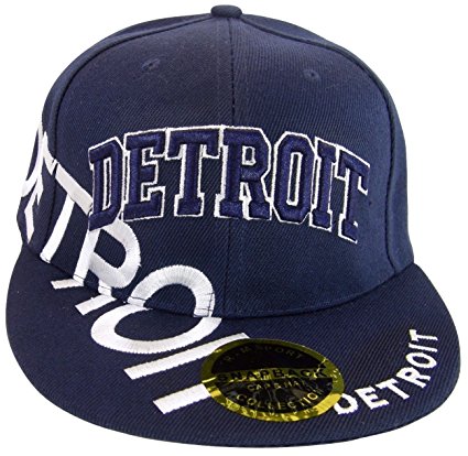 Detroit Large Script Men's Adjustable Snapback Baseball Caps (Navy/Navy)
