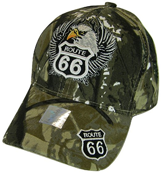 USA Men's Patriotic Eagle & Route 66 Adjustable Baseball Cap (Hunting Camo)