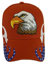 Men's Patriotic Flames Large Eagle USA Adjustable Baseball Cap (Red)