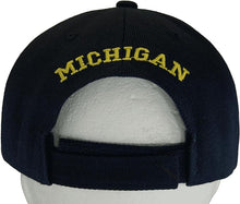 Michigan Block and Script Lettering Baseball Cap with Embroidered Bill (Dark Blue/Gold)