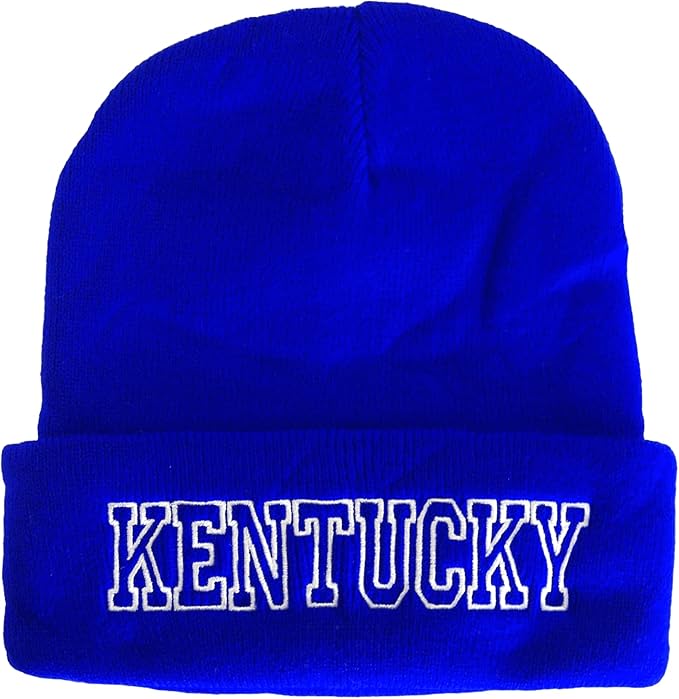 Kentucky Cuffed Winter Knit Beanie Toboggan Hat (Royal/White)