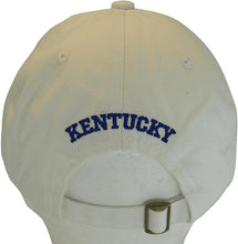 Kentucky Buckle Back Adjustable Cotton Baseball Cap (White/Royal Script)