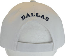 Dallas City Name Block and Script Lettering Baseball Cap with Embroidered Bill (White/Navy)