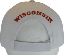 Wisconsin Block and Script Lettering Baseball Cap with Embroidered Bill (White/Red)