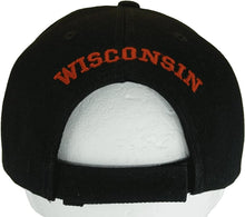 Wisconsin Block and Script Lettering Baseball Cap with Embroidered Bill (Black/Red)