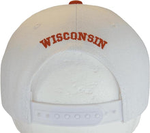 Wisconsin Diagonal Split Color Font Snapback Baseball Cap (White/Red)