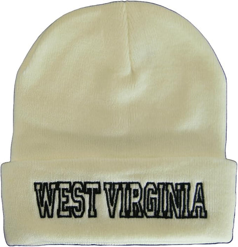 West Virginia Cuffed Winter Knit Beanie Toboggan Hat (White/Black)