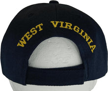 West Virginia Block and Script Lettering Baseball Cap with Embroidered Bill (Dark Blue/Gold)