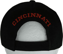 Cincinnati City Name Block and Script Lettering Baseball Cap with Embroidered Bill (Black/Red)