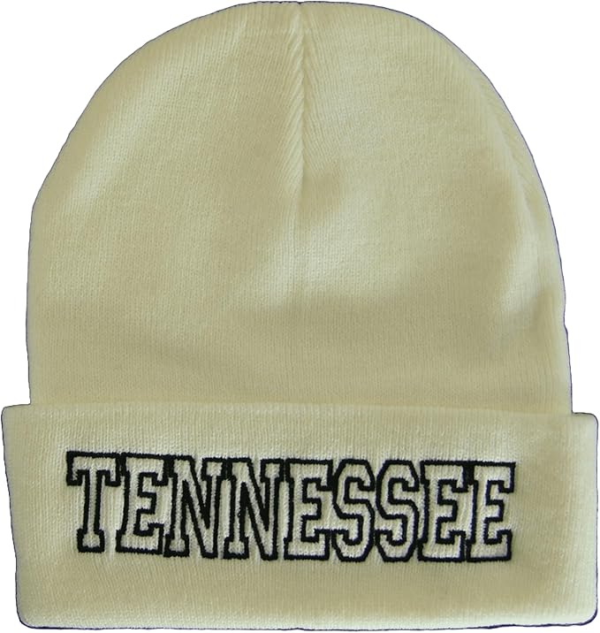 Tennessee Cuffed Winter Knit Beanie Toboggan Hat (White/Black)