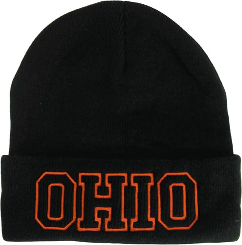 Ohio Cuffed Winter Knit Beanie Toboggan Hat (Black/Red)