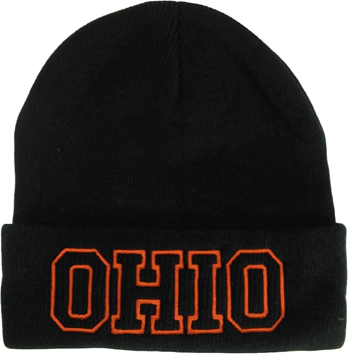 Ohio Cuffed Winter Knit Beanie Toboggan Hat (Black/Red)
