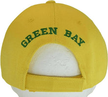 Green Bay City Name Block and Script Lettering Baseball Cap with Embroidered Bill (Gold/Green)