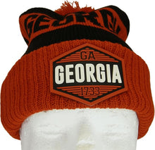 Georgia Winter Knit 3D Rubber Patch Pom Beanie Hat (Red/Black)