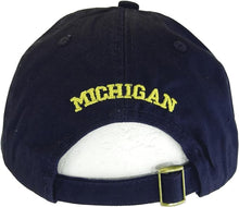 Michigan Buckle Back Adjustable Cotton Baseball Cap (Dark Blue/Gold Script)