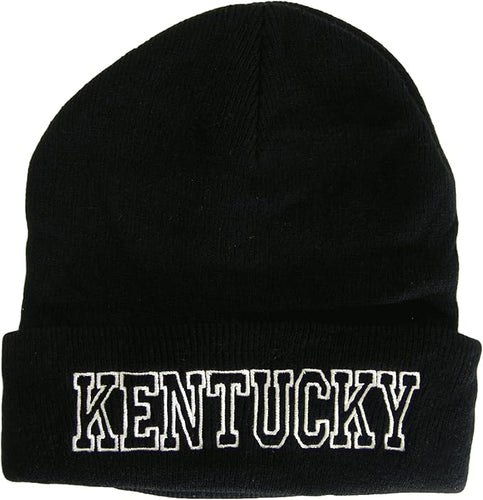 Kentucky Cuffed Winter Knit Beanie Toboggan Hat (Black/White)