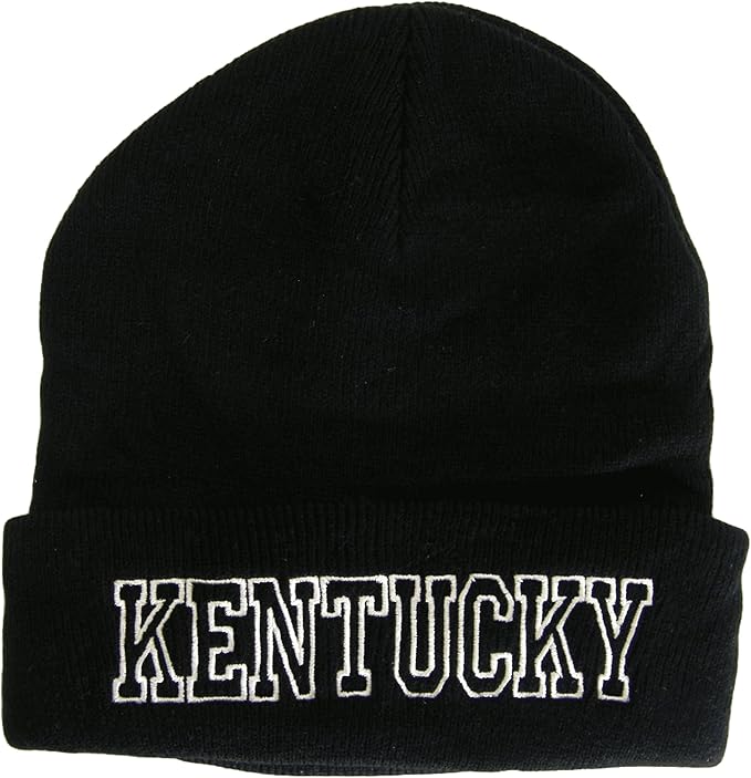Kentucky Cuffed Winter Knit Beanie Toboggan Hat (Black/White)