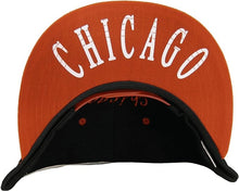 Chicago City Name Offset Script Snapback Baseball Cap (Black/Red)