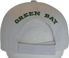 Green Bay City Name Block and Script Lettering Baseball Cap with Embroidered Bill (White/Green)