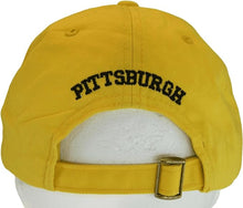 Pittsburgh City Name Buckle Back Adjustable Cotton Baseball Cap (Gold/Black Script)