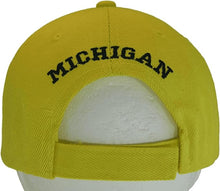 Michigan Block and Script Lettering Baseball Cap with Embroidered Bill (Gold/Dark Blue)