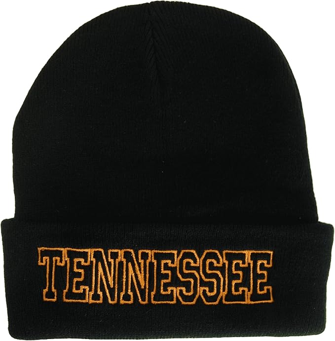 Tennessee Cuffed Winter Knit Beanie Toboggan Hat (Black/Orange)