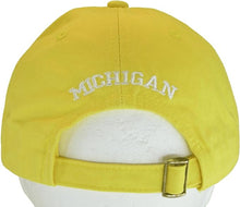 Michigan Buckle Back Adjustable Cotton Baseball Cap (Gold/White Script)