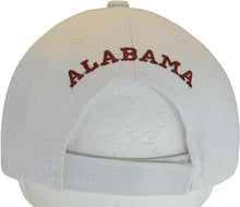 Alabama Block and Script Lettering Baseball Cap with Embroidered Bill (White/Crimson)