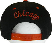 Chicago City Name Offset Script Snapback Baseball Cap (Black/Red)