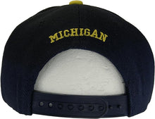 Michigan Diagonal Split Color Font Snapback Baseball Cap (Dark Blue/Gold)