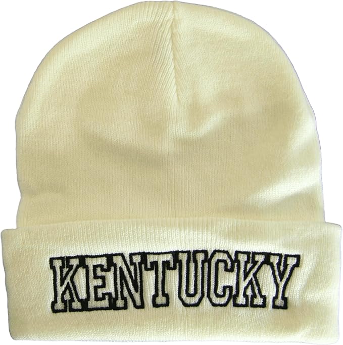 Kentucky Cuffed Winter Knit Beanie Toboggan Hat (White/Black)
