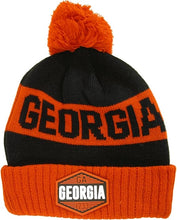 Georgia Winter Knit 3D Rubber Patch Pom Beanie Hat (Red/Black)