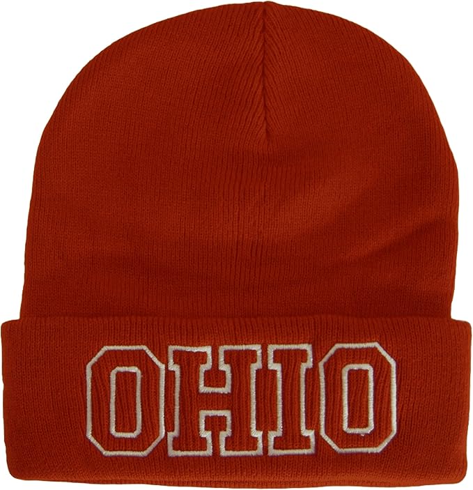 Ohio Cuffed Winter Knit Beanie Toboggan Hat (Red/White)