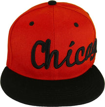 Chicago City Name Offset Script Snapback Baseball Cap (Red/Black)