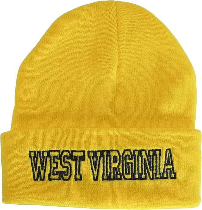 West Virginia Cuffed Winter Knit Beanie Toboggan Hat (Gold/Navy)