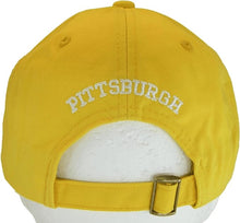 Pittsburgh City Name Buckle Back Adjustable Cotton Baseball Cap (Gold/White Script)