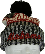 Alabama Plush Lined Embroidered Winter Knit Pom Beanie Hat (Black/Crimson)