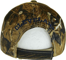 Cleveland City Name Block and Script Lettering Baseball Cap with Embroidered Bill (Hunting Camo/Navy)